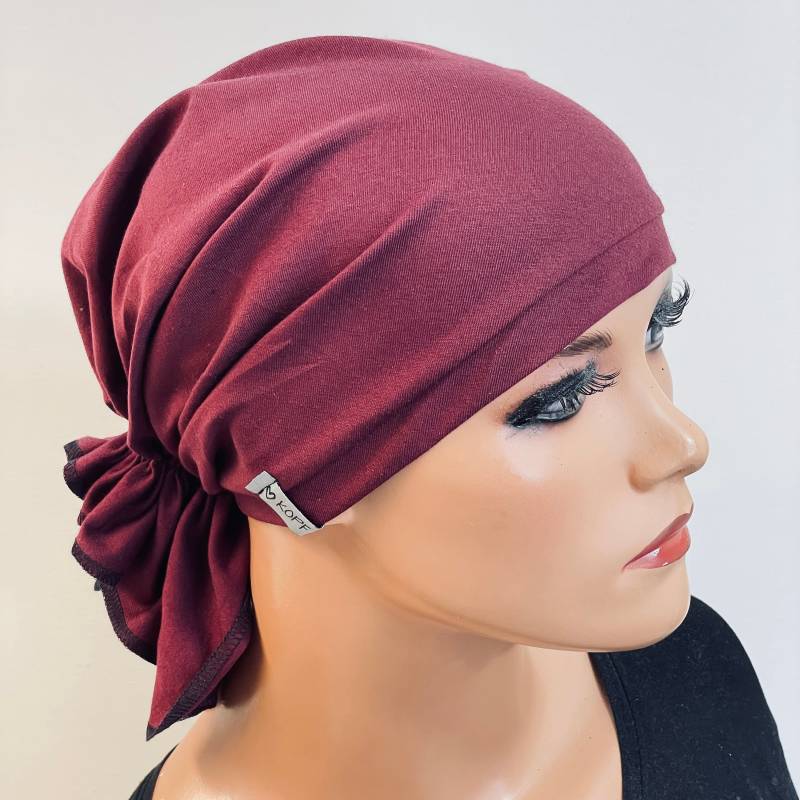 Kopftuch-Mütze Bandana Weinrot Ohne Binden Ideal Als Chemomützr von KopfundKragen