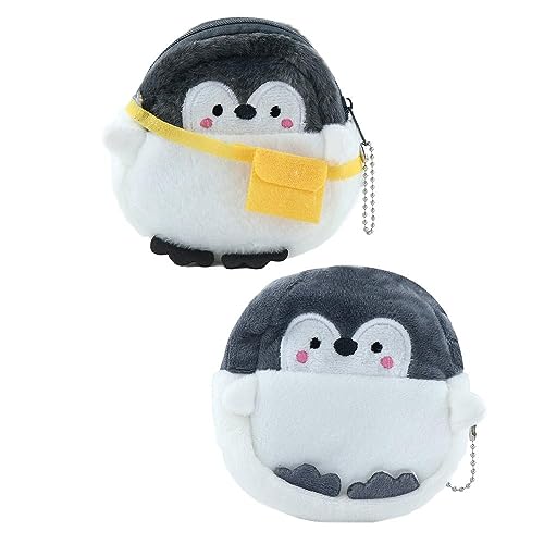 2 Stück Plüsch-Pinguin-Geldbörsen, weiche, flauschige Münztaschen mit Reißverschluss, niedliche Cartoon-Geschenke für Mädchen, Mini-Geldtasche für Kindergeburtstage, Partygeschenke, modisch von Kopida