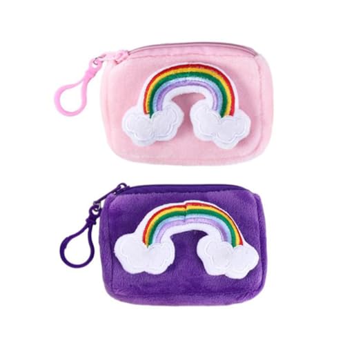 Rainbow Plush Coin Purse, Plush Card Bag, Small Coin Bags with Zipper, Lovely Cartoon Coin Pouch Portable Wallet Earphone Bag with Keychain von Kopida