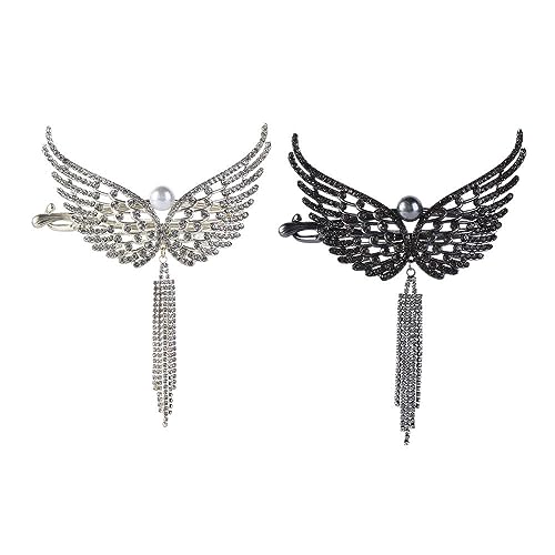 Twist Clip 2PCS Vintage Angel Wings Hair Pins Shiny Rhinestone Tassel Hair Clip for Women Elegant Ponytail Braid Twist Clip Fashion Hair Accessories von Kopida