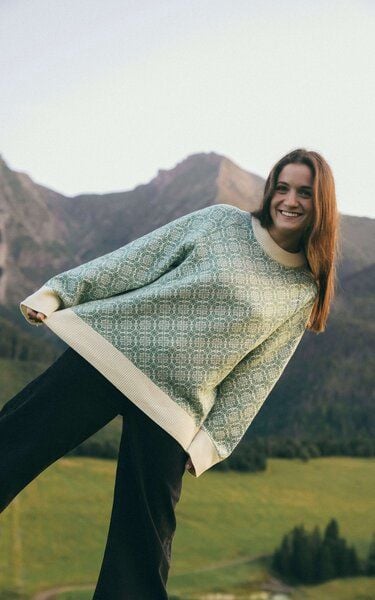 Kopyto BARIBAL - Damen Oversize Boxy Stickpullover Beskiden-Muster 100% Merinowolle von Kopyto