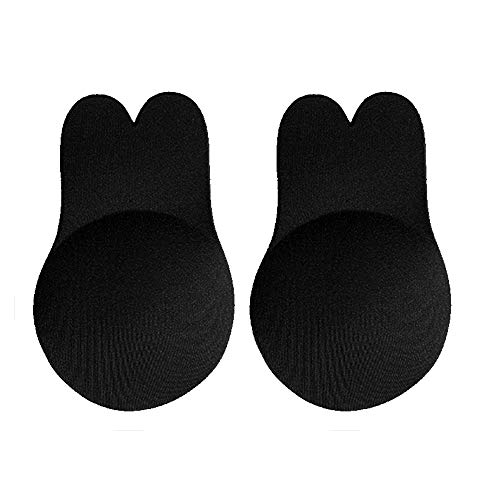 Koqit Klebe BH, BH Rückenfre,Push Up,Anheben Nipple Cover,Trägerloser Silikon Nippelabdeckung/Damen Dem Selbstklebendem Brustaufkleber für Brautkleider, Abendkleider,Ballkleider (Schwarz L(13CM)) von Koqit