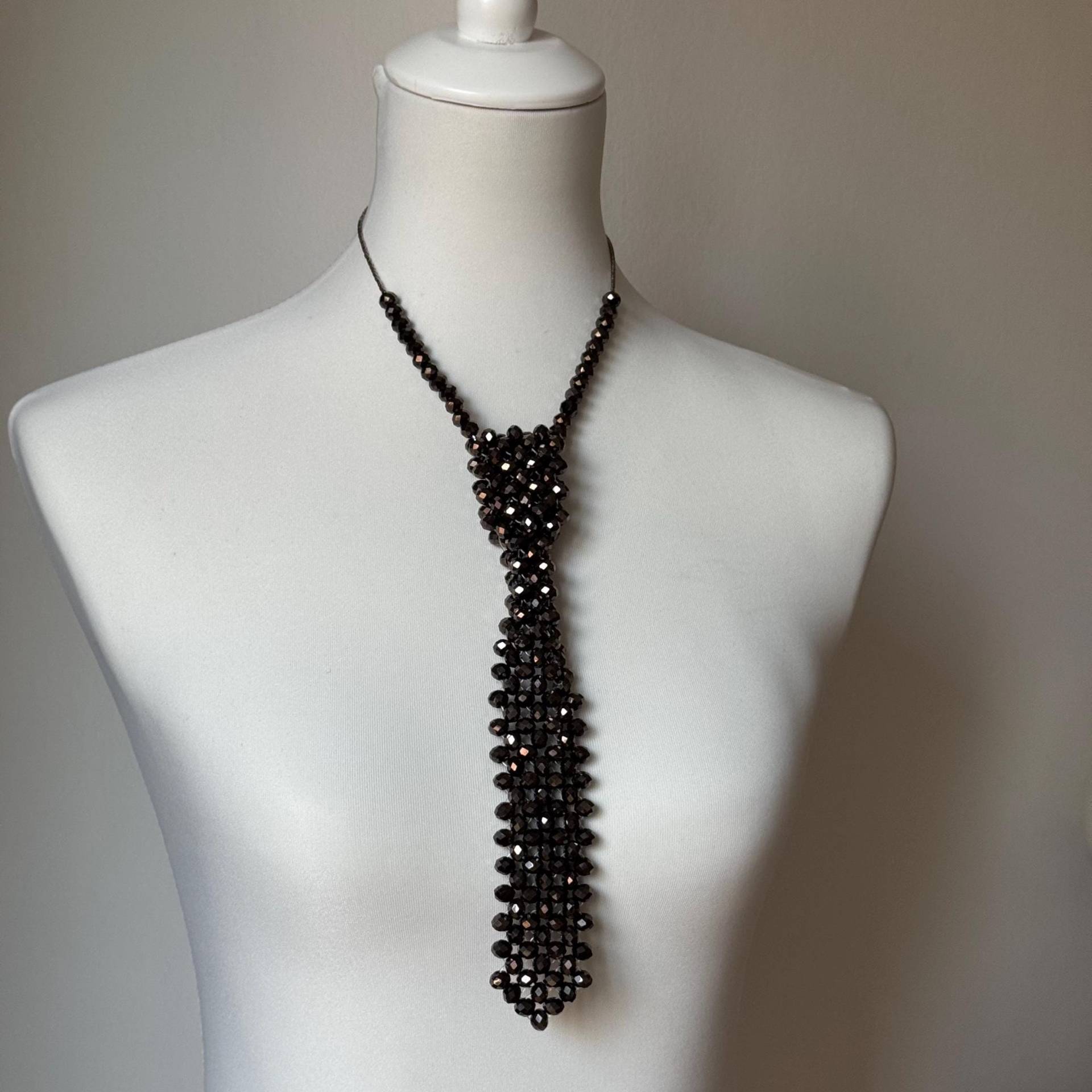 Schwarze Kristall Krawatte, Schwarze Perlen Elegante Frau Halskette, Perlen Glänzende Halskette Krawatte Schwarze Kristall Krawatte, Schwarze Perlen Elegante Frau Halskette, Perlen Glänzende Halskette Krawatte von KorDartStudio
