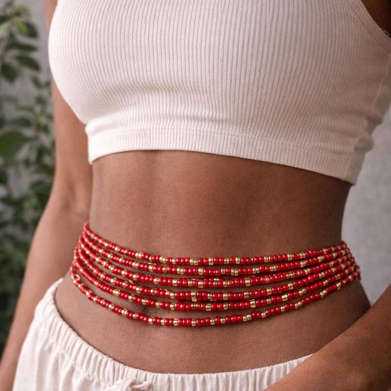 Ruby Radiance Waist Beads 3mm - Handmade Red Tie-On Bead Jewelry | Adjustable Length von KorahDesignsOfficial