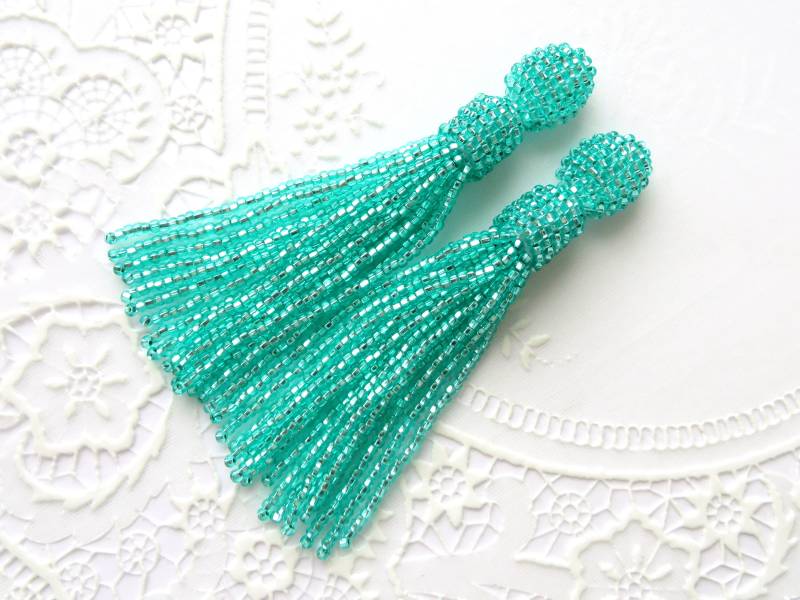 Blaue Perlen Quastenohrringe Kurzen Clip Auf Samen Perle Ohrringe Oscar De La Renta Lange Quaste Ohrstecker Fringe von KorallaUA