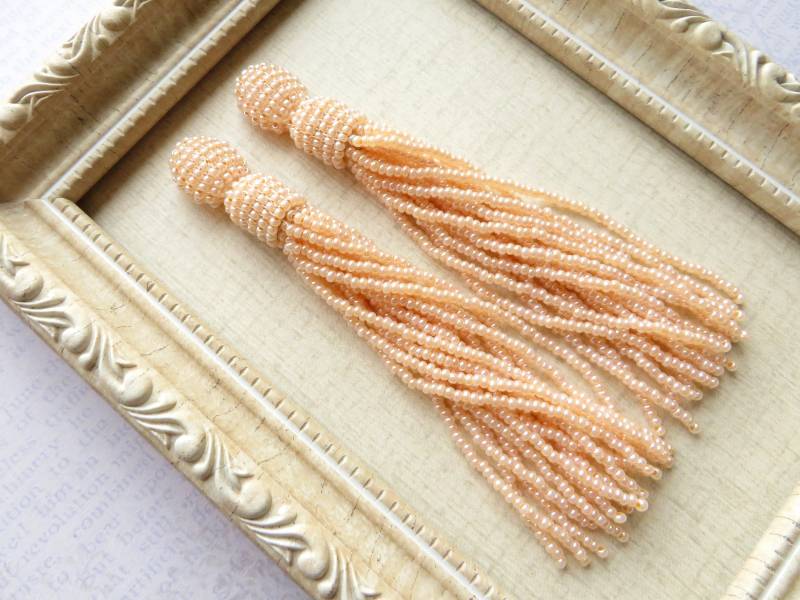 Fransen Ohrringe Kurzen Clip Auf Pinsel Samen Perle Oscar De La Renta Fringe Lang Rosa Quaste Ohrstecker von KorallaUA