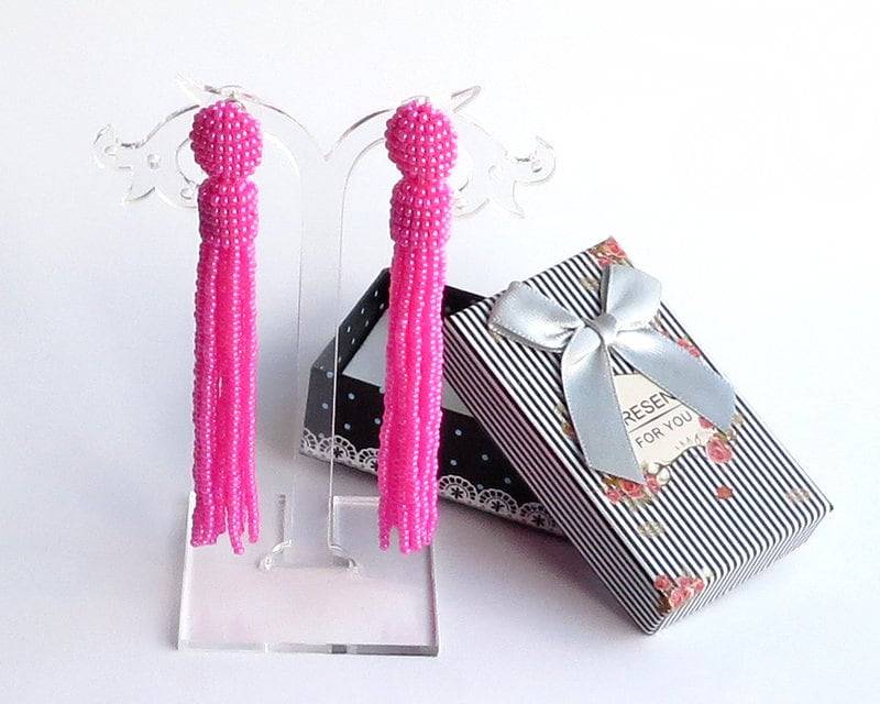 Rosa Perlen Quastenohrringe Oscar De La Renta Stil Fringe Ohrringe Lange Ohrring Sommer Draußen Sommer-Party von KorallaUA