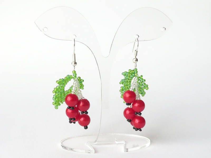 Rote Johannisbeere Ohrringe Sommer Draußen Partei Perlen Baumeln Lustige Schmuck Rocailles Perlenohrringe Obst von KorallaUA