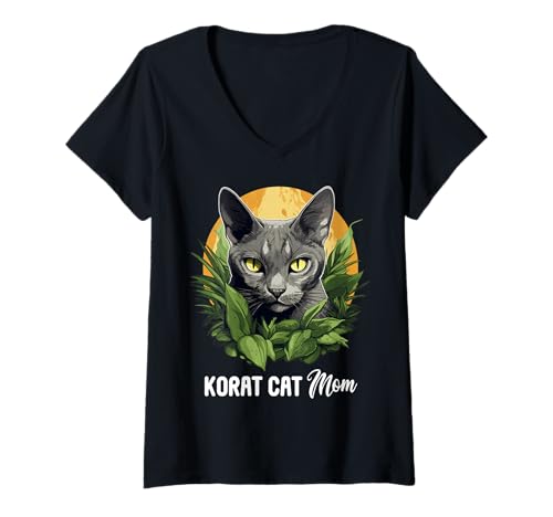 Damen Korat Mom Kätzchen Korat Katze T-Shirt mit V-Ausschnitt Damen Korat Mom Kätzchen Korat Katze T-Shirt mit V-Ausschnitt von Korat Cat Korat Katze Haustier Shop