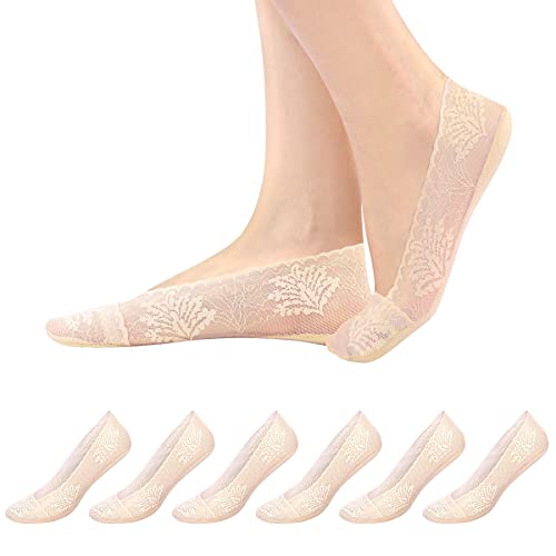 Kordear 6 Paar Damen Spitzen Füßlinge – Unsichtbare Rutschfeste Low-Cut Socken, Atmungsaktive, Bequeme Söckchen für Sneaker, Ballerinas und High Heels von Kordear