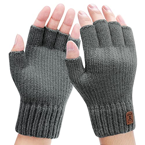 Kordear Herren Thermisch Fingerlose Handschuhe-Winter Fingerlose Handschuhe ohne fingerkuppen Strickhandschuhe Angenehm weich und flauschig für Alltag Freizeit für Männer Frauen von Kordear