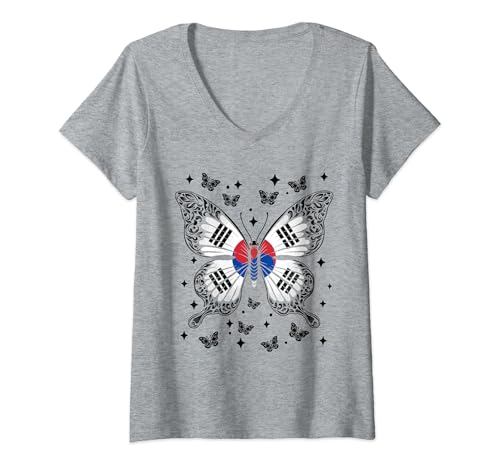 Damen Koreaner Schmetterling Korea T-Shirt mit V-Ausschnitt Damen Koreaner Schmetterling Korea T-Shirt mit V-Ausschnitt von Korea Geschenk