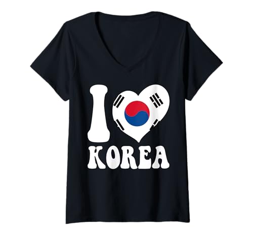 Damen Stolz darauf, Koreanerin zu sein Ich liebe Koreanische Flagge Herz Stolze Koreanerin Mama T-Shirt mit V-Ausschnitt von Korea Nat'l Liberation Independence Movement Day