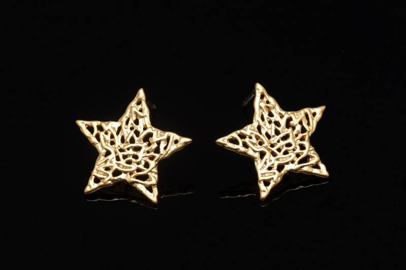 M1885-1 Paare-Matt Vergoldet-Mesh Star Ohrringe-Star Ohr von KoreaJeweler