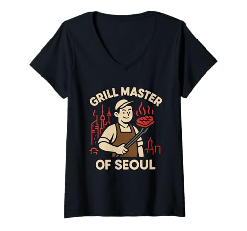 Damen KBBQ Koreanisches Essen Lustiger Feinschmecker K Drama Date Bulgogi T-Shirt mit V-Ausschnitt Damen KBBQ Koreanisches Essen Lustiger Feinschmecker K Drama Date Bulgogi T-Shirt mit V-Ausschnitt von Korean BBQ Pun Grill Date Bulgogi Couple Foodie