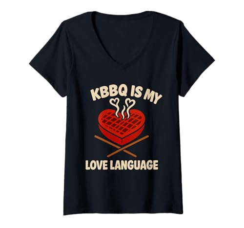 Damen KBBQ Koreanisches Essen Lustiger Feinschmecker K Drama Date Bulgogi T-Shirt mit V-Ausschnitt Damen KBBQ Koreanisches Essen Lustiger Feinschmecker K Drama Date Bulgogi T-Shirt mit V-Ausschnitt von Korean BBQ Pun Grill Date Bulgogi Couple Foodie