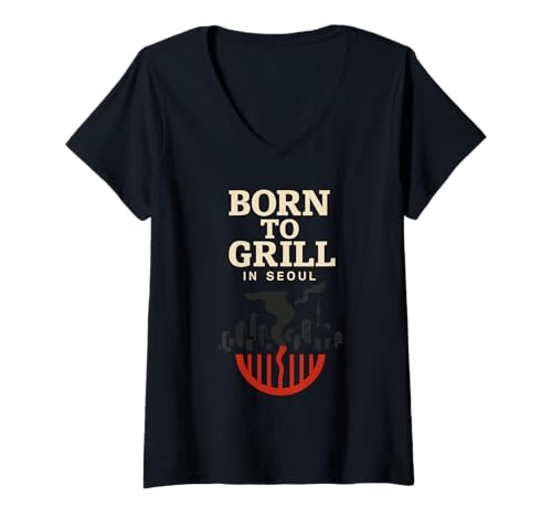 Damen KBBQ Koreanisches Essen Lustiger Feinschmecker K Drama Date Bulgogi T-Shirt mit V-Ausschnitt Damen KBBQ Koreanisches Essen Lustiger Feinschmecker K Drama Date Bulgogi T-Shirt mit V-Ausschnitt von Korean BBQ Pun Grill Date Bulgogi Couple Foodie