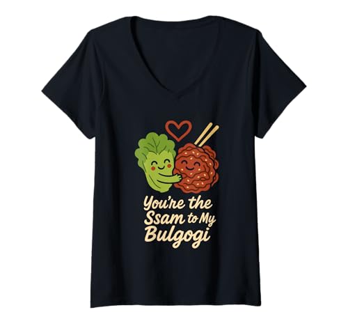 Damen KBBQ Koreanisches Essen Lustiger Feinschmecker K Drama Date Bulgogi T-Shirt mit V-Ausschnitt Damen KBBQ Koreanisches Essen Lustiger Feinschmecker K Drama Date Bulgogi T-Shirt mit V-Ausschnitt von Korean BBQ Pun Grill Date Bulgogi Couple Foodie