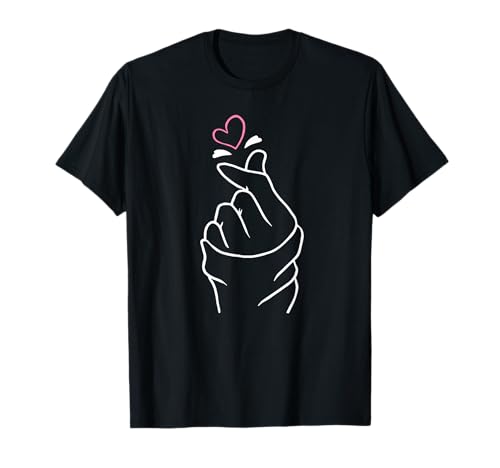 K-Pop Schrägband für Damen, Koreanisches Finger-Herz T-Shirt von Korean Drama Kpop KDrama Saranghae Cute Teen Girl