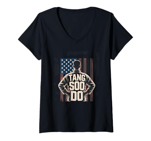 Damen Tang Soo Do koreanische Flaggenfarben T-Shirt mit V-Ausschnitt von Korean Martial Arts Tang Soo Do