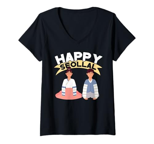 Damen Happy Seollal 2022 Korea Feiertag T-Shirt mit V-Ausschnitt Damen Happy Seollal 2022 Korea Feiertag T-Shirt mit V-Ausschnitt von Korean New Year Gift 2022