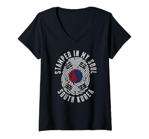 Damen Gestempelt in My Soul Südkorea Flagge Korean Pride T-Shirt mit V-Ausschnitt Damen Gestempelt in My Soul Südkorea Flagge Korean Pride T-Shirt mit V-Ausschnitt von Korean Pride Stamped in My Soul South Korea