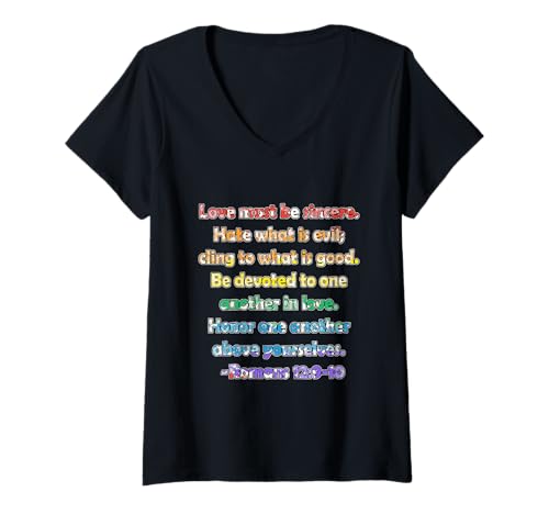 Damen Römer 12:9-10 Bibelzitat T-Shirt mit V-Ausschnitt Damen Römer 12:9-10 Bibelzitat T-Shirt mit V-Ausschnitt von Korey's World