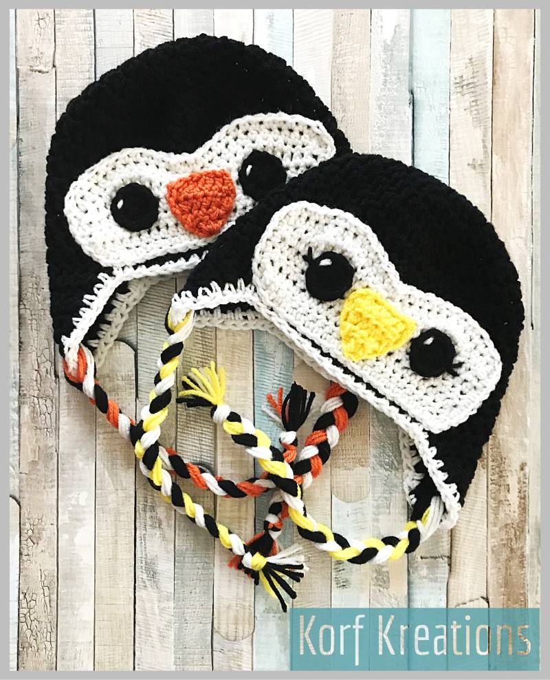 Handgemachte Baby Pinguin Mütze Ohr Klappen Mit Quasten - Preemie Bis Erwachsene Individuell Einstellbar von KorfKreations