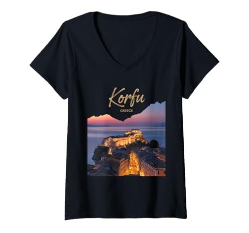 Damen Korfu Griechenland T-Shirt mit V-Ausschnitt Damen Korfu Griechenland T-Shirt mit V-Ausschnitt von Korfu Design