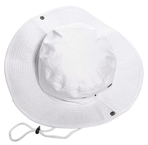 KorhLeoh Sonnenhüte für Herren mit UV-Schutz, breite Krempe, Eimer, Angeln, Safari-Boonie-Hut für Sommer, Weiß, 58 von KorhLeoh
