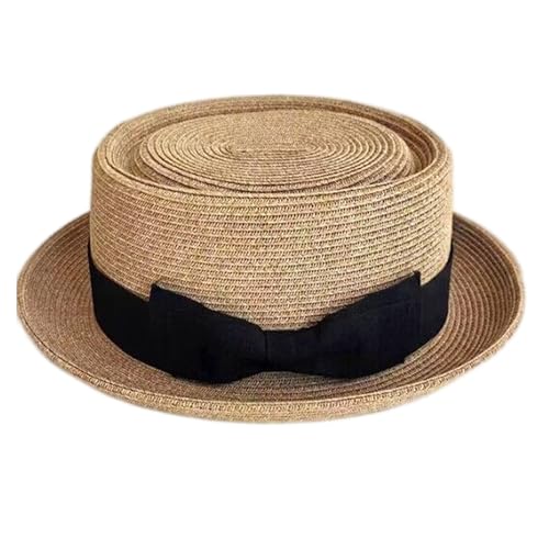 KorhLeoh Summer Pork Pie Strohhut 1920er Bowler Flat Top Fedora Hut Kostüm Party Cap für Männer Frauen Unisex von KorhLeoh