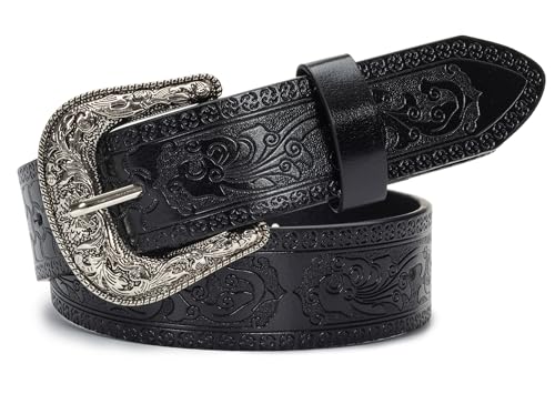 KorhLeoh Western-Belts-for-Women - Cowboy Cowgirl-Lether-Waist-Belts with Vintage Western-Carved-Buckle for Jeans Pants Dresses von KorhLeoh