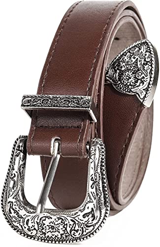 KorhLeoh Western-Gürtel-für-Frauen-Cowgirl Taillengürtel aus PU-Leder mit Vintage-Skulptur-Schnalle und stacheligen Abschlüssen für Jeans-Hosen-Kleider von KorhLeoh