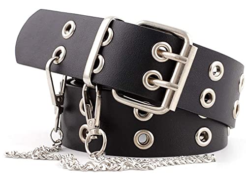 Punkrock-Gürtel für Damen und Herren, Ledergürtel mit doppelter Öse und abnehmbarer Kette (3,8 cm breit) von KorhLeoh