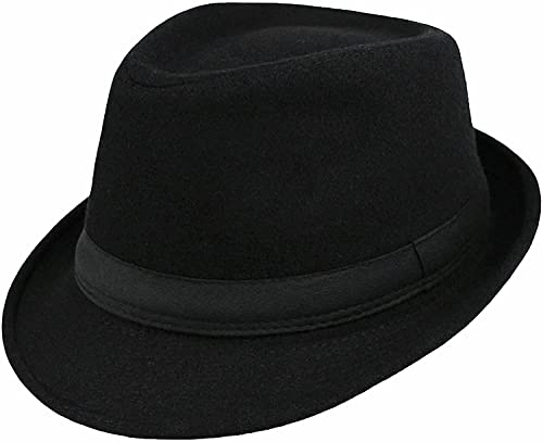 Korhleoh Kinder-Filz-Fedora-Trilby-Mütze-Gangster-Kinder Panama Derby Manhattan Cuban Jazz-Cap, Schwarz , 2-6 Jahre von Korhleoh