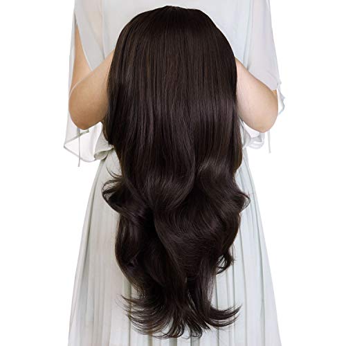Kori Koli 61 cm gewellte 3/4 halbe Perücke lange synthetische Haarverlängerung hellschwarze Kappenlose Perücken Haarspangen Verlängerung für Frauen 210 g (9#) von Kori Koli
