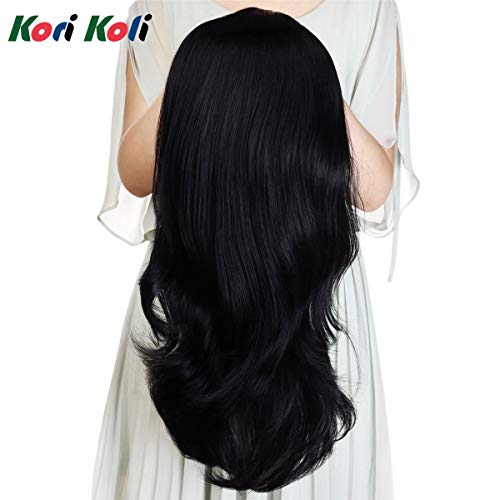 Kori Koli 61 cm gewellte 3/4 halbe Perücke lange synthetische Haarverlängerungen schwarze Kappenlose Perücken Haarspangen Verlängerung für Frauen 210 g (12#) von Kori Koli