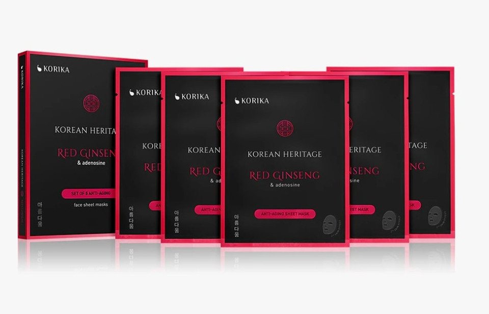 Korika Gesichtsmaske Koreanische Anti-Aging Tuchmaske roter Ginseng & Adenosine, 5-tlg. Korika Gesichtsmaske Koreanische Anti-Aging Tuchmaske roter Ginseng & Adenosine, 5-tlg. von Korika