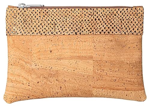 Kleine Kork-Tasche (Hellbraun mit Muster) - kleine Pouch - Etui - großer Geldbeutel - Kosmetiktasche - Portemmonaie mit Snake Print von Kork-Deko