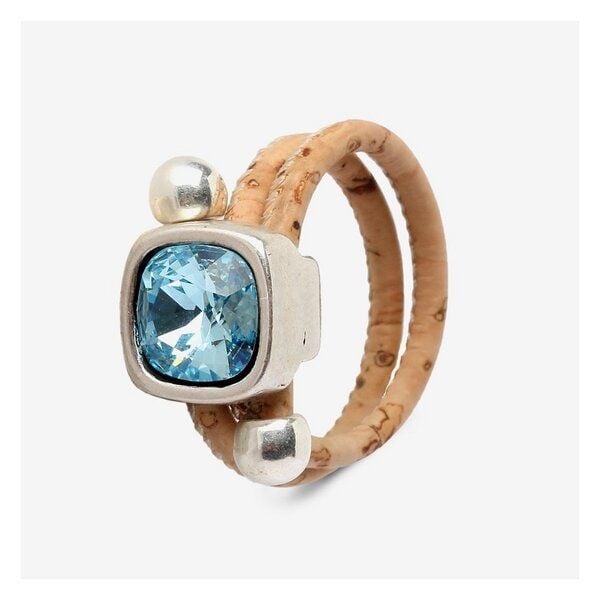 Kork-Deko Exotischer Kork-Ring blau – vegane Eleganz mit Brillant-Applikation von Kork-Deko