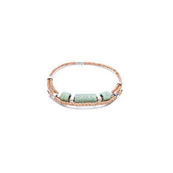 Kork-Deko Geheimnisvolle Halskette aus Naturkork, vegan, hellblau, handgefertigt, 46,5 cm von Kork-Deko