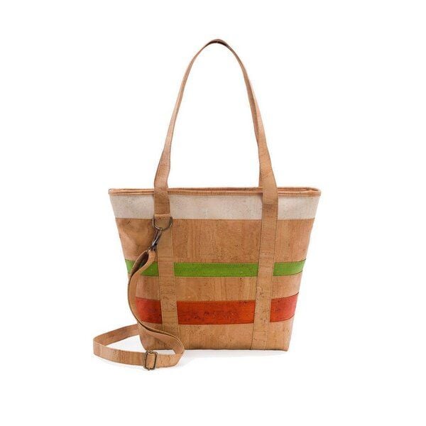 Kork-Deko Kork-Handtasche (großer Shopper) in beige-grün-rot von Kork-Deko