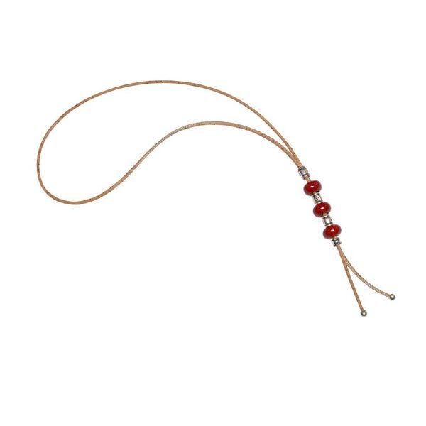 Kork-Deko Lange Halskette aus Kork, rot, vegan, Schmuck Damen, 80cm, für jeden Anlass von Kork-Deko