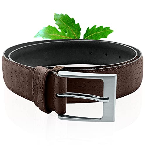 Korkgürtel unisex | Modischer Gürtel aus Naturkork mit silberfarbener Schnalle | Gürtel aus Kork Dunkelbraun | stylisches Accessoire für Jeans und andere Hosen | versch. Größen wählbar (105) von Kork-Deko