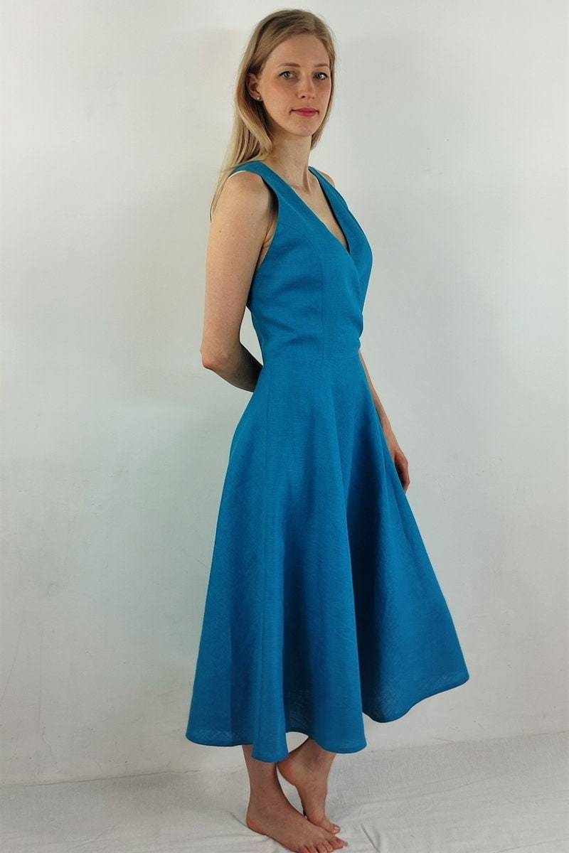 Auf Bestellung Leinen Kleid, Lässiges Sommerkleid, Kleid Mit Bändern, Offenes Rückenkleid, Abendkleid, Hochzeitskleid von Korkoshi