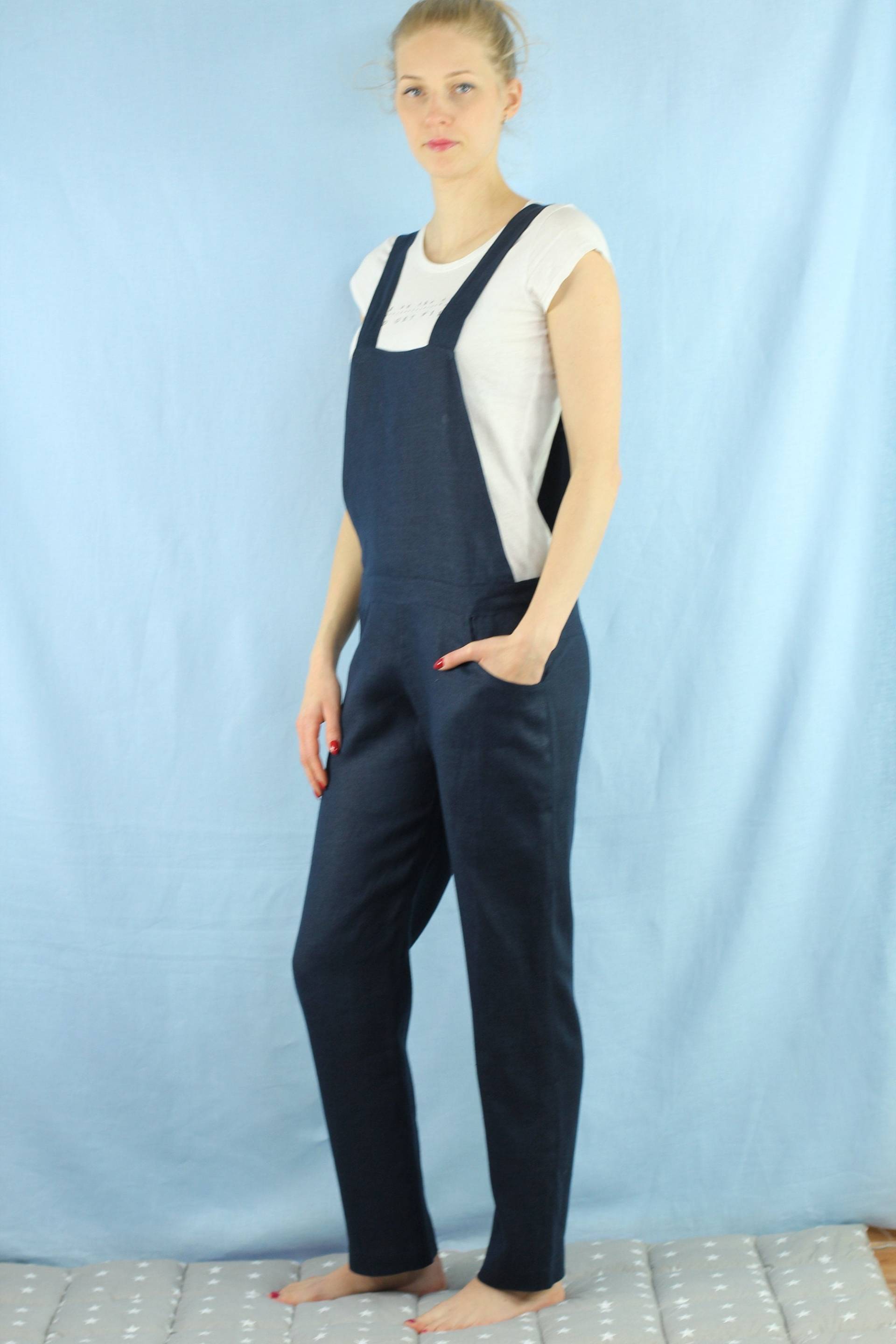 Leinen Jumpsuit/ Marineblaue Farbe/ Lässiger Jumpsuit Für Frauen/Sommer von Korkoshi