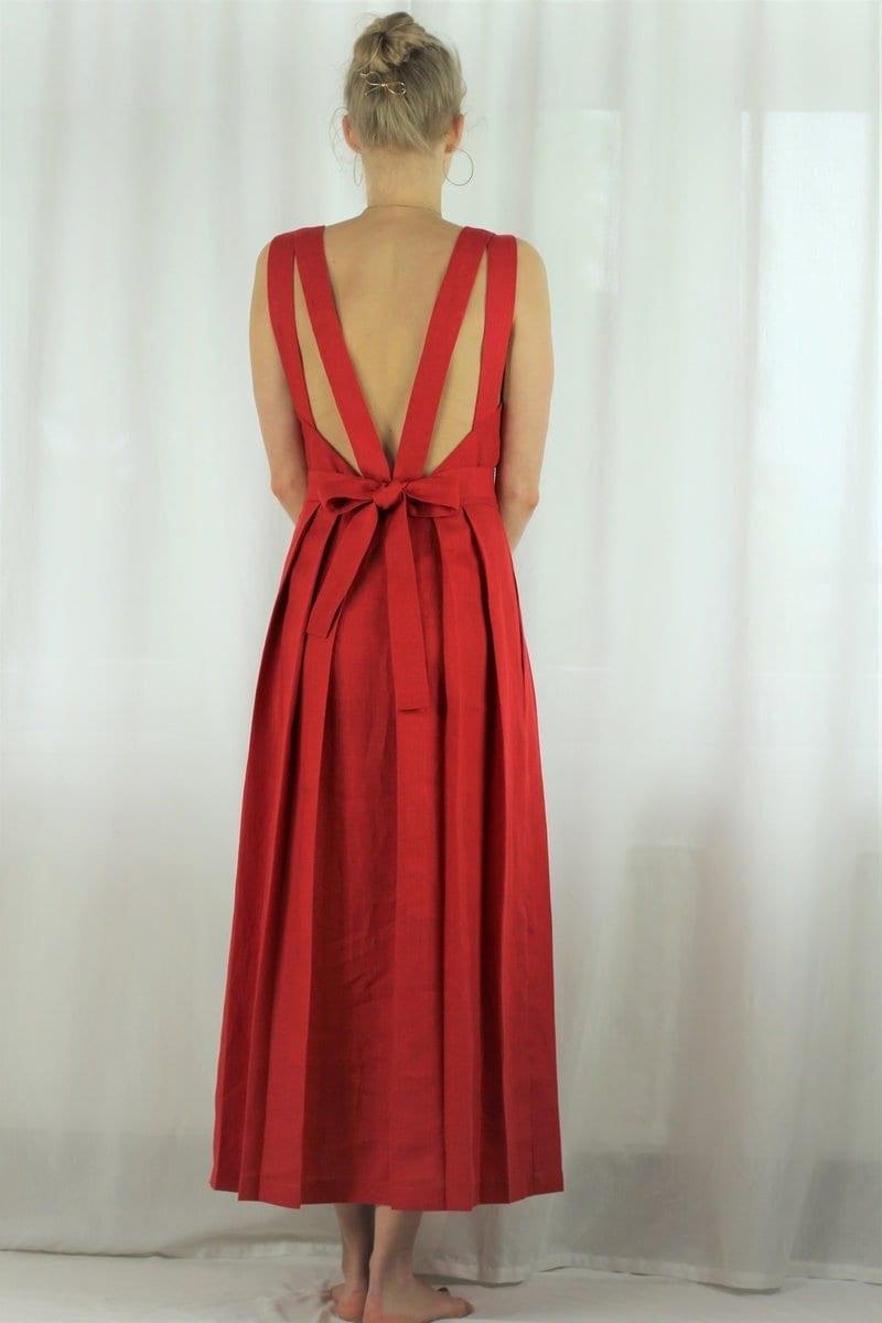 Leinenkleid/Maxi Hochzeitskleid Abendkleid Sommerkleid Offenes Rückenkleid Rotes Kleid Maxikleid von Korkoshi