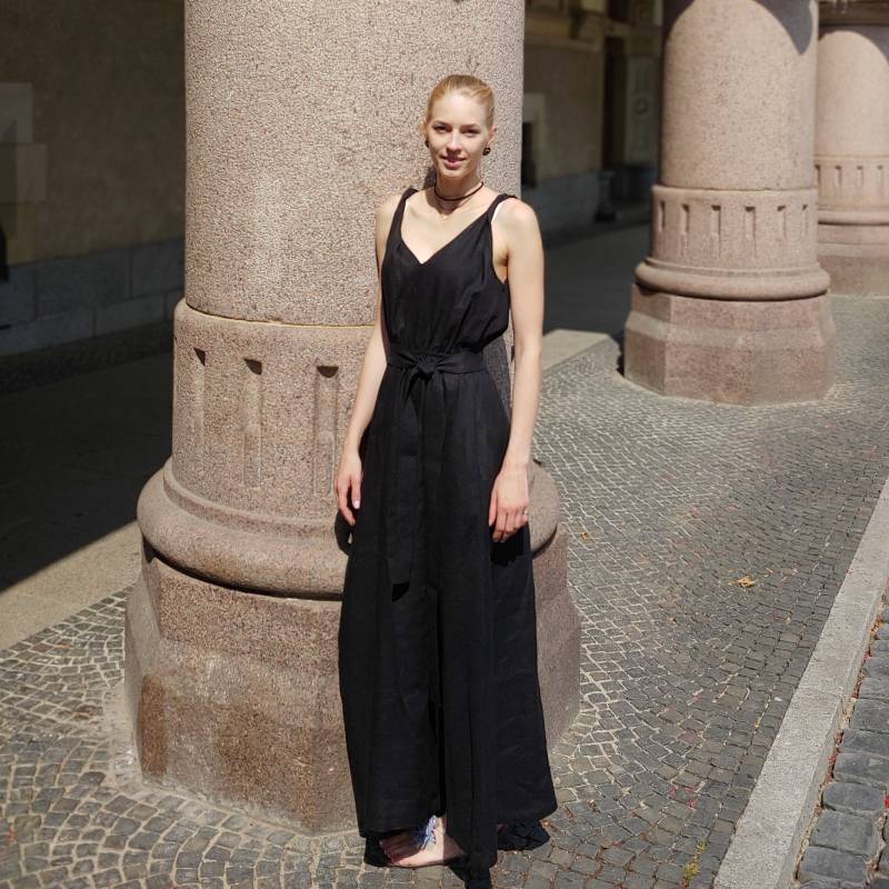 Leinenkleid/Maxikleid Hochzeitskleid Leinen Sommerkleid Abendkleid Schwarzes Kleid von Korkoshi