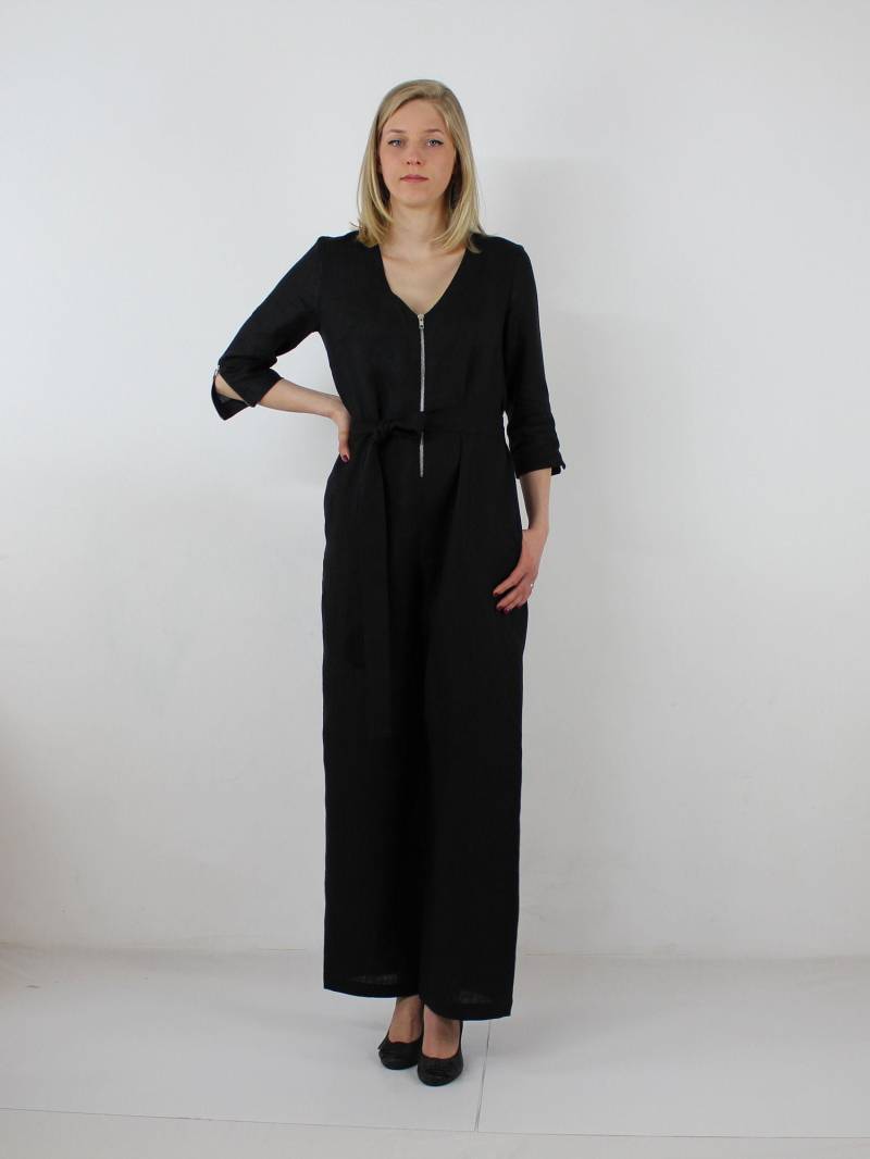 Maßgeschneiderter Leinen Jumpsuit/ Schwarzer Lässiger Jumpsuit Für Frauen/ Lockere Passform/ Strapazierfähig/ von Korkoshi