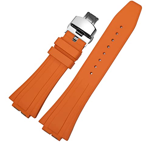 Ersatz-Uhrenarmband aus Fluorkautschuk mit Schnellverschluss, kompatibel mit Casio für G-shock GM5600 GM-5600B Armband-Zubehör (orangefarbenes Armband + silberfarbene Schnalle) von Korlexchi